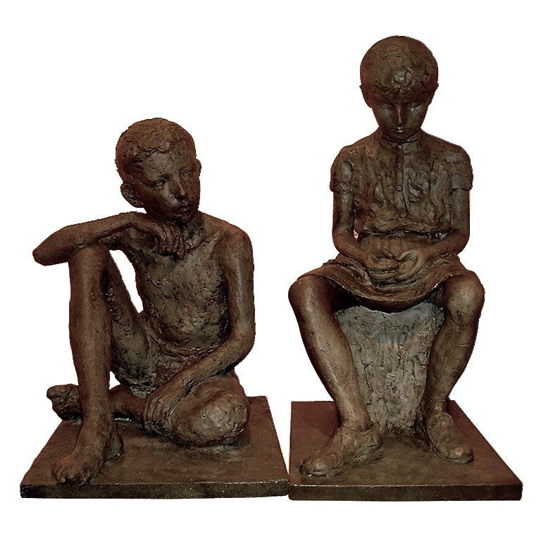 1930s Antique Lifesize Brother and Sister Sculptures in Bronze Finish - Cosulich Interiors & Antiques