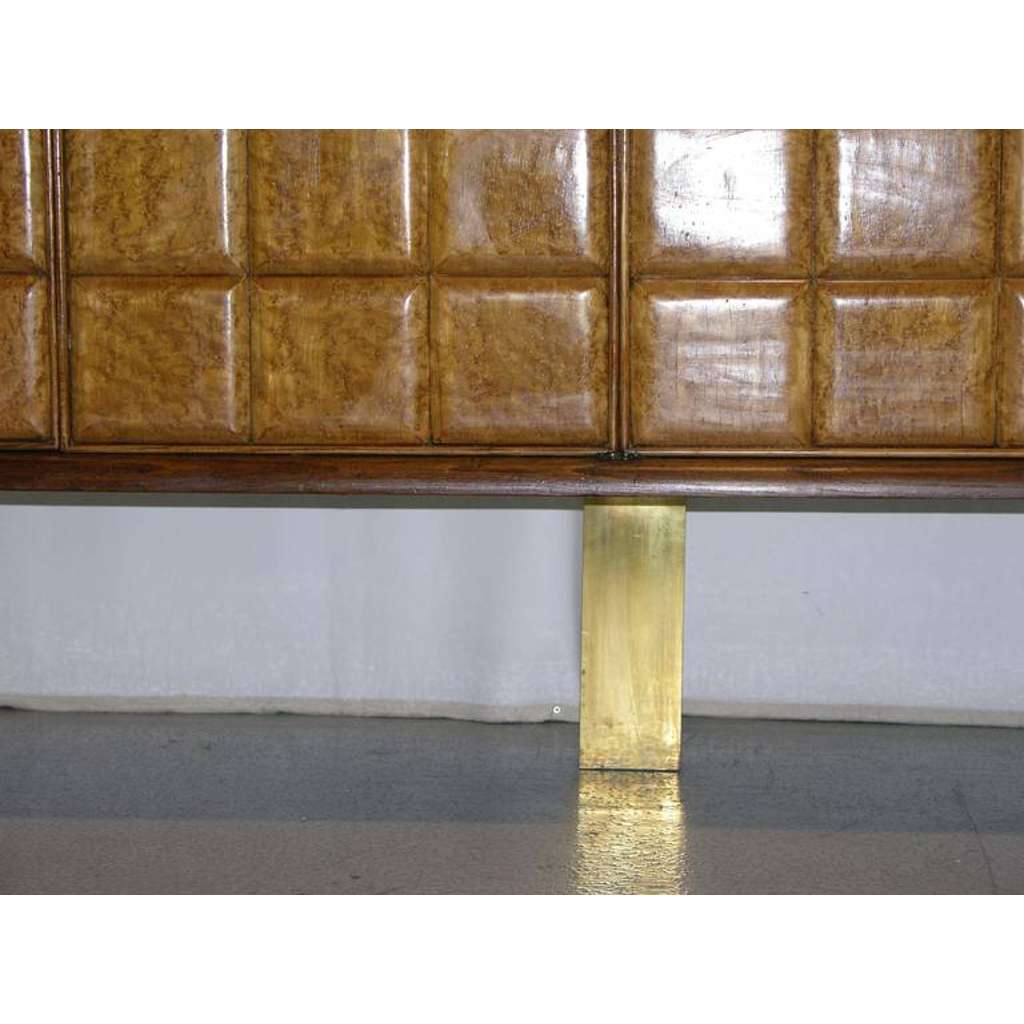 Paolo Buffa 1940s Minimalist Dark & Light Wood Cabinet / Sideboard on Brass Legs - Cosulich Interiors & Antiques
