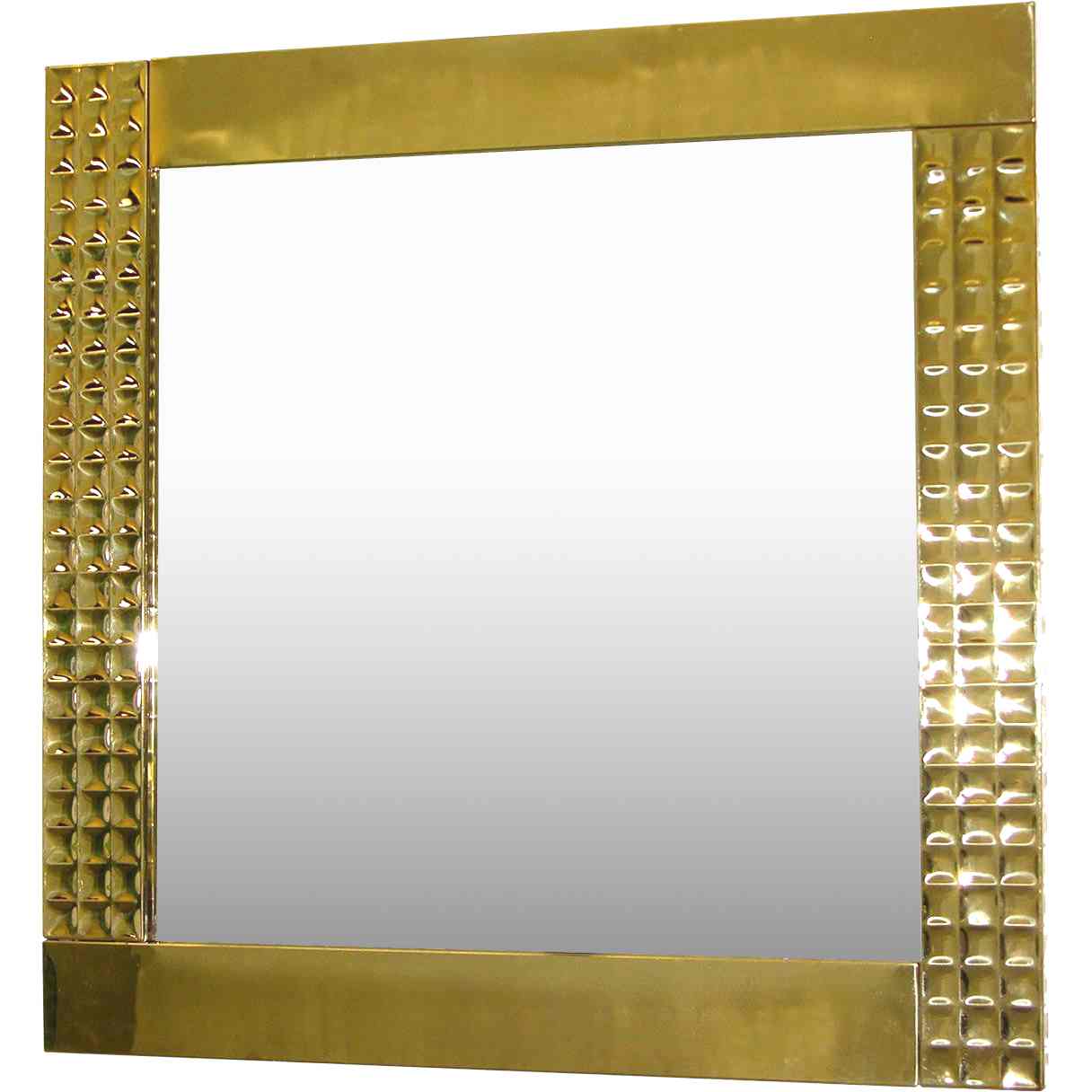 Italian 1970s Vintage Brass Square Mirror with Modern Gold Jewel-Like Detail - Cosulich Interiors & Antiques