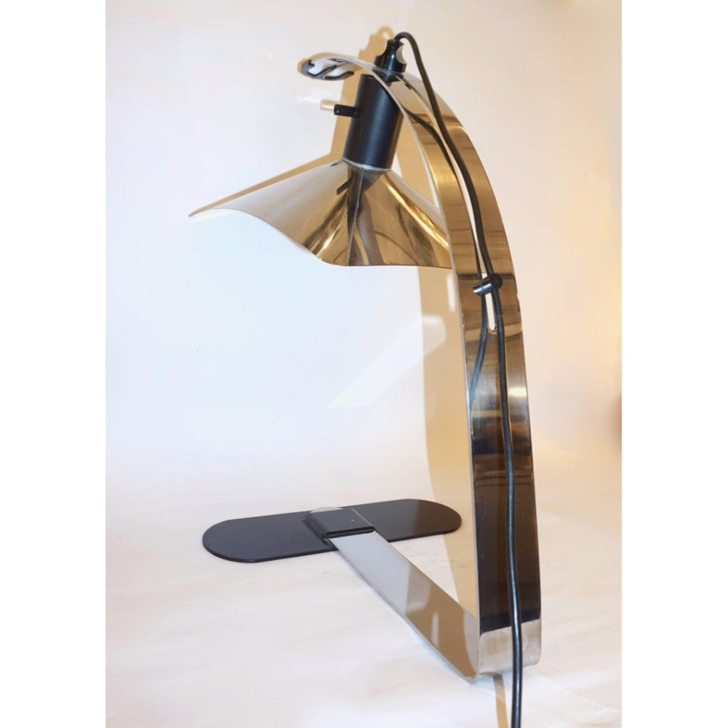 Grignani for Luci, 1970s, Italian Vintage Adjustable Black and Nickel Desk Lamp - Cosulich Interiors & Antiques