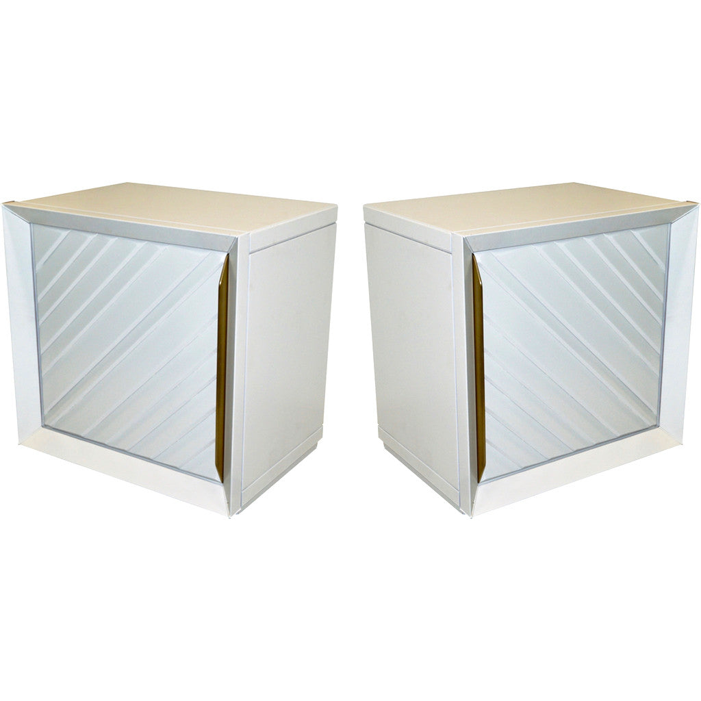 Frigerio 1970s Italian Pair of White Lacquered Wood Side Tables / Nightstands - Cosulich Interiors & Antiques