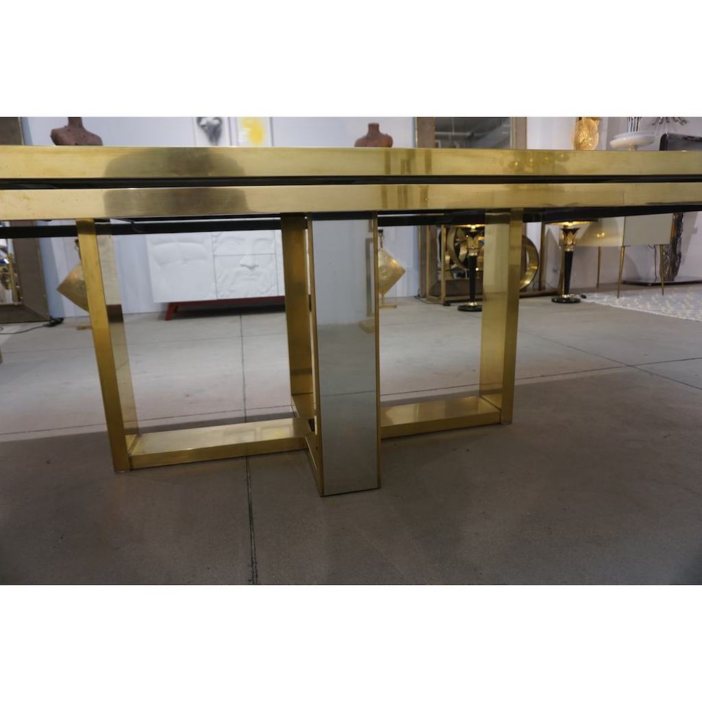 1970s Italian Brass Satin and Chrome Geometric Large Dining/Hall Table - Cosulich Interiors & Antiques