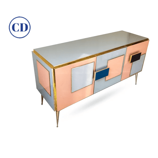 Customizable Italian Pink Gray Blue Black Geometric Postmodern Cabinet/Sideboard