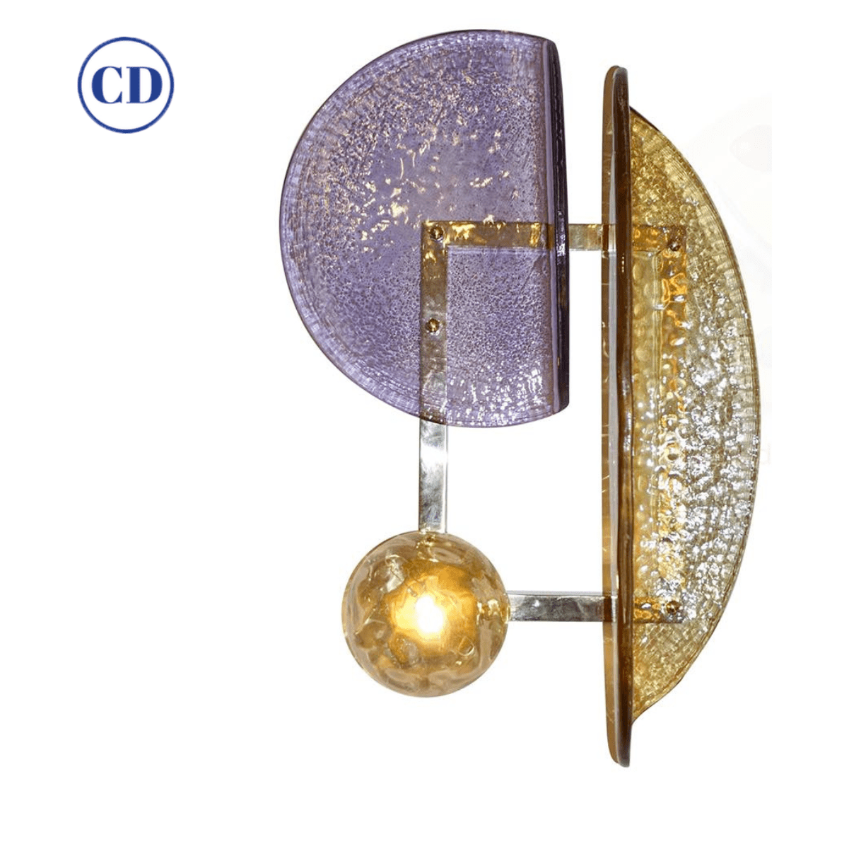Contemporary Italian Amethyst Amber Murano Glass Post-Modern Gold Brass Sconce