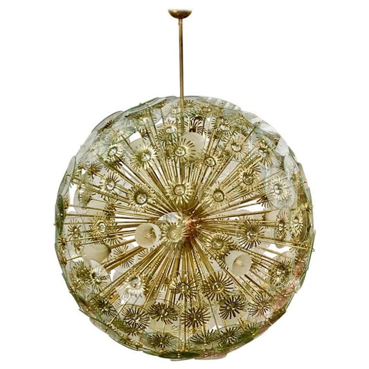 Contemporary Italian Brass and Glass Flower Organic Sputnik Chandelier