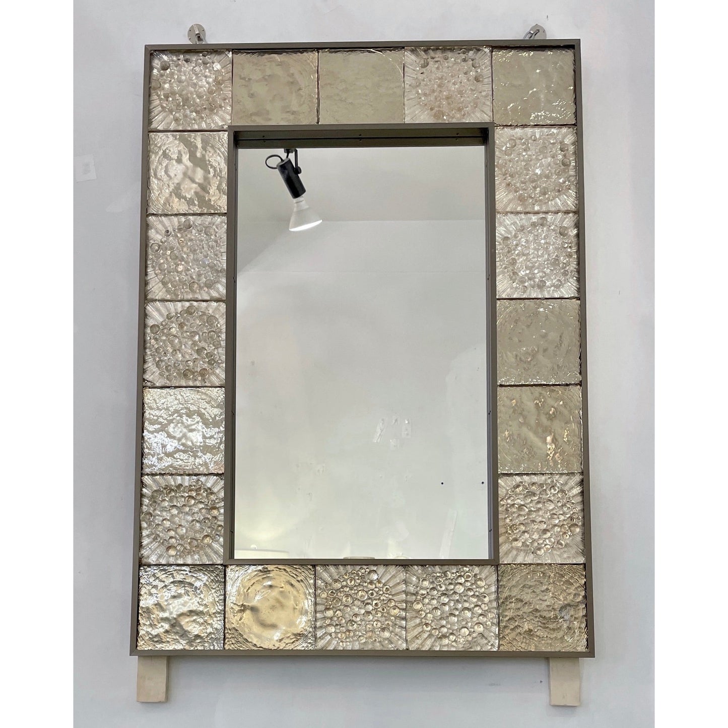 Customizable Italian Smoked Silver Murano Glass Geometric Gun Metal Tile Mirror