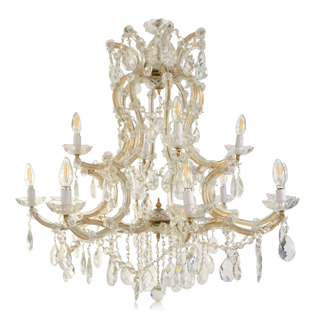 1940s Italian Antique Regency Revival Crystal 12-Light Gilded Chandelier