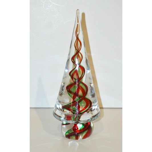 Cenedese 1980s Italian Modern Green Red Crystal Murano Glass Tree Sculpture