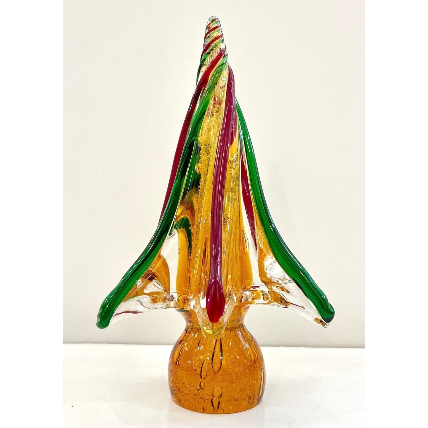 Formia Italian Vintage Red Green Amber Murano Glass Christmas Tree Sculpture
