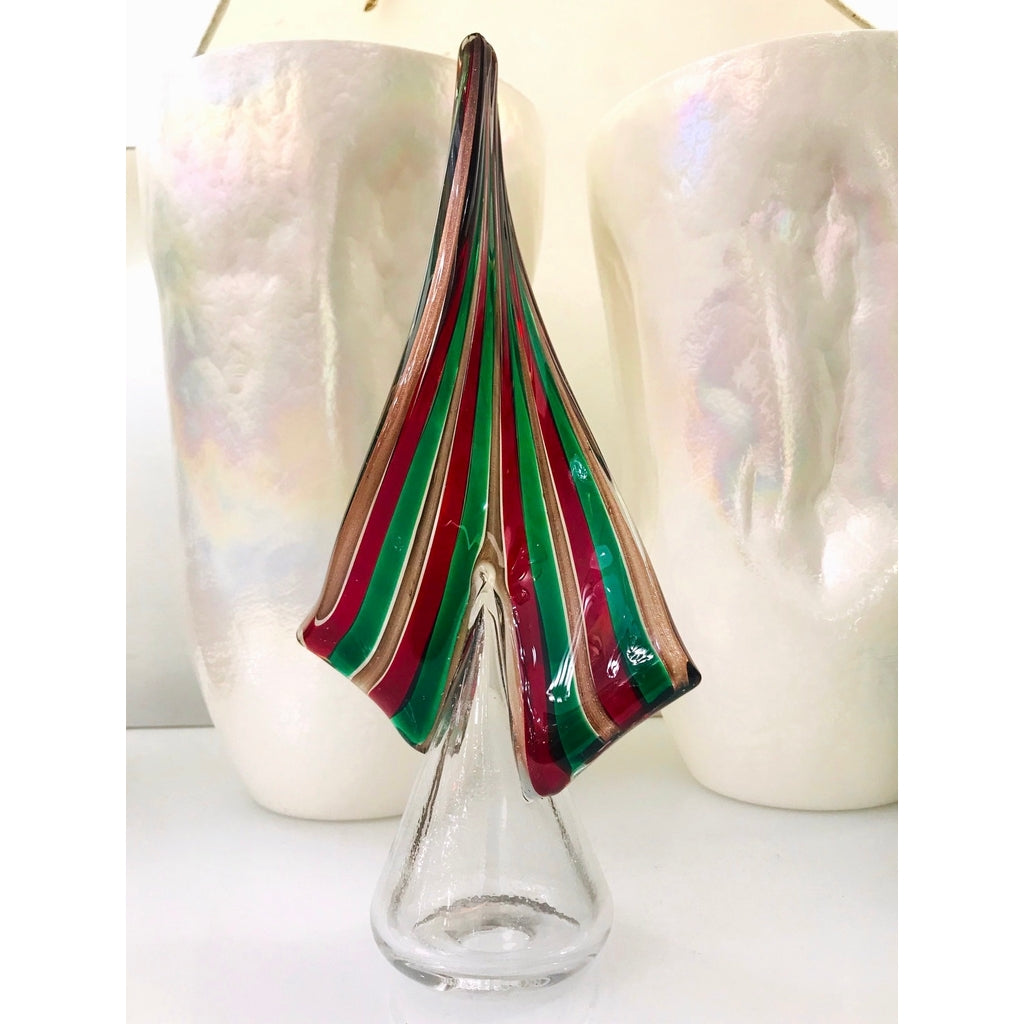 Cenedese 1980 Italian Vintage Green Red Copper Murano Glass Large Tree Sculpture