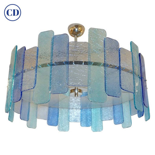 Italian Custom Aquamarine Cobalt Blue Texture Murano Glass Chandelier/Flushmount