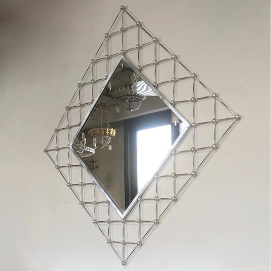 Italian Modern Industrial Home Interior Design Criss Cross Fretwork Iron Mirror
