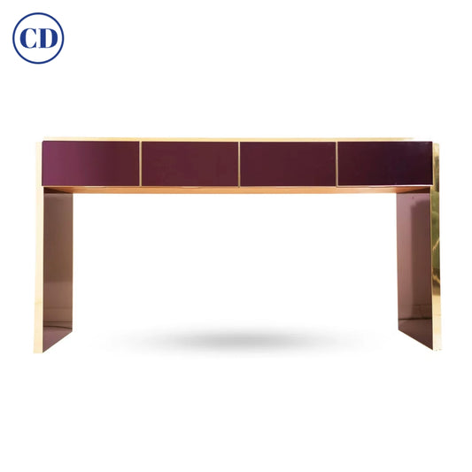 Bespoke Italian Design 4-Drawer Purple & Brass Console Center Table/Sideboard
