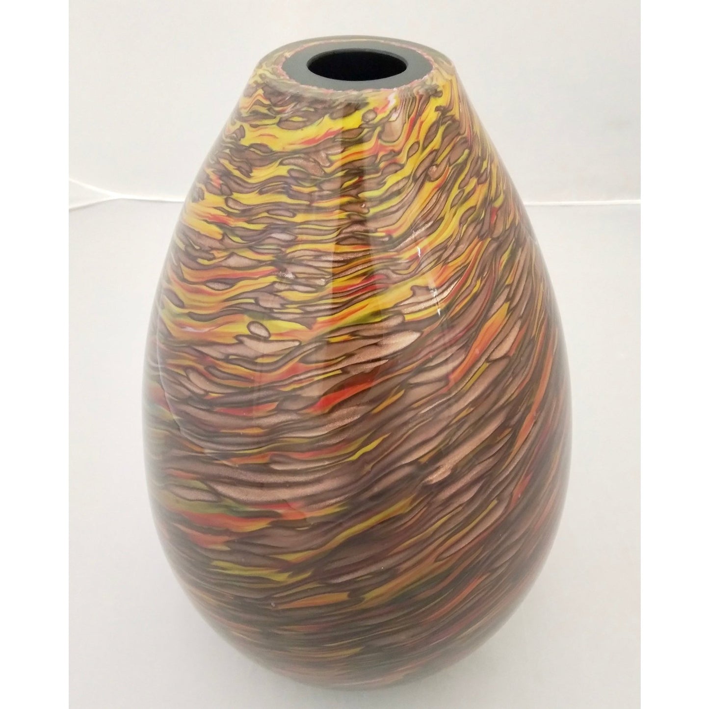 Formia 1980s Modern Ovoid Brown Yellow Red Orange Gold Murano Glass Vase