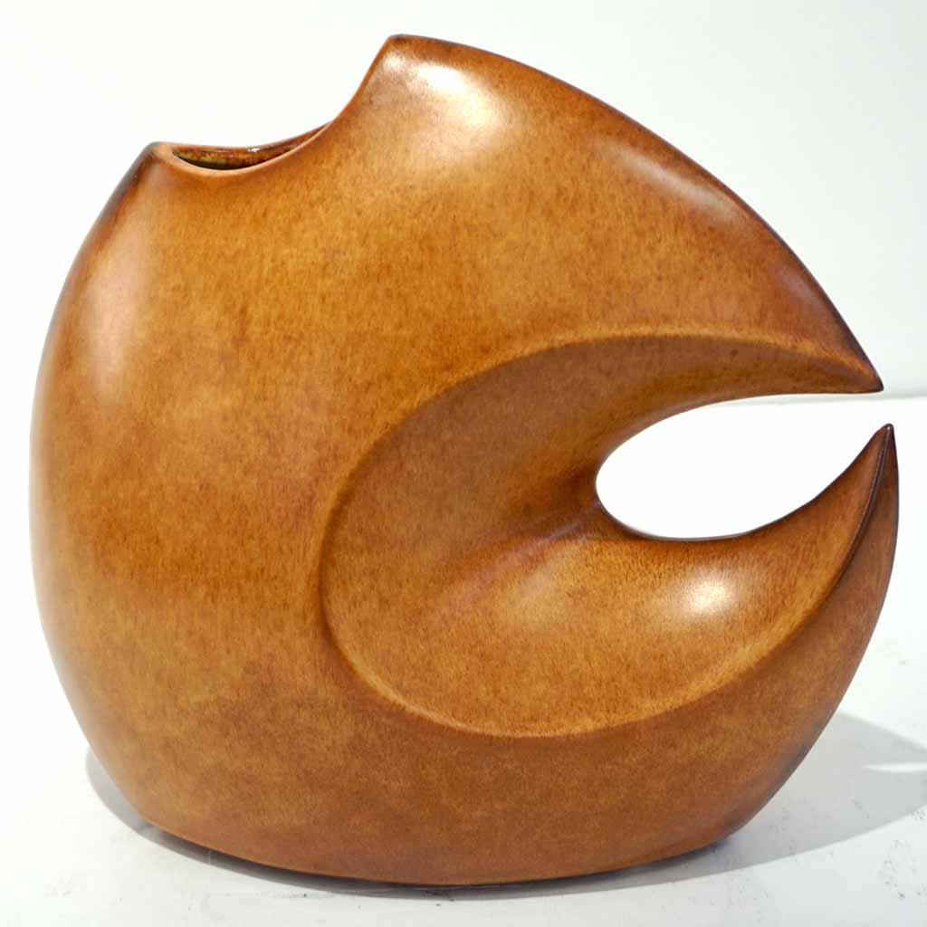 1960s Bertoncello Italian Vintage Abstract Sculpture Brown Red Ceramic Vase