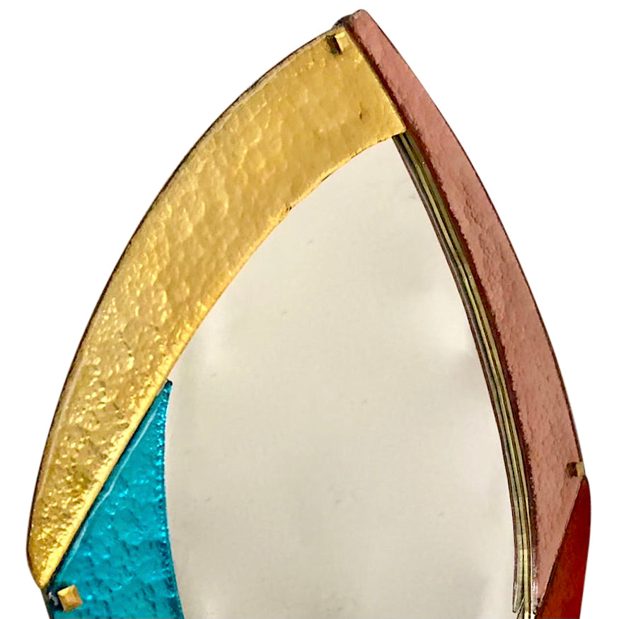 Bespoke Italian Memphis Design Gold Pink Turquoise Burgundy Murano Glass Mirror