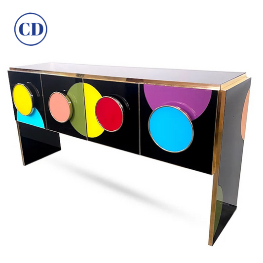 Bespoke Pop Art Italian Black Yellow Pink Multicolor Modern Credenza/Sideboard