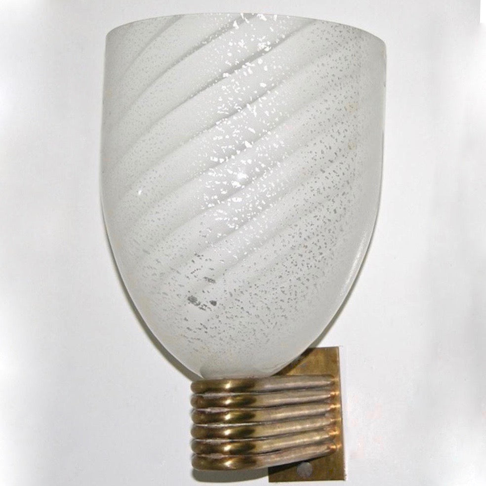 Mazzega 1960s Italian Art Deco Design White and Silver Murano Glass Bowl Sconce