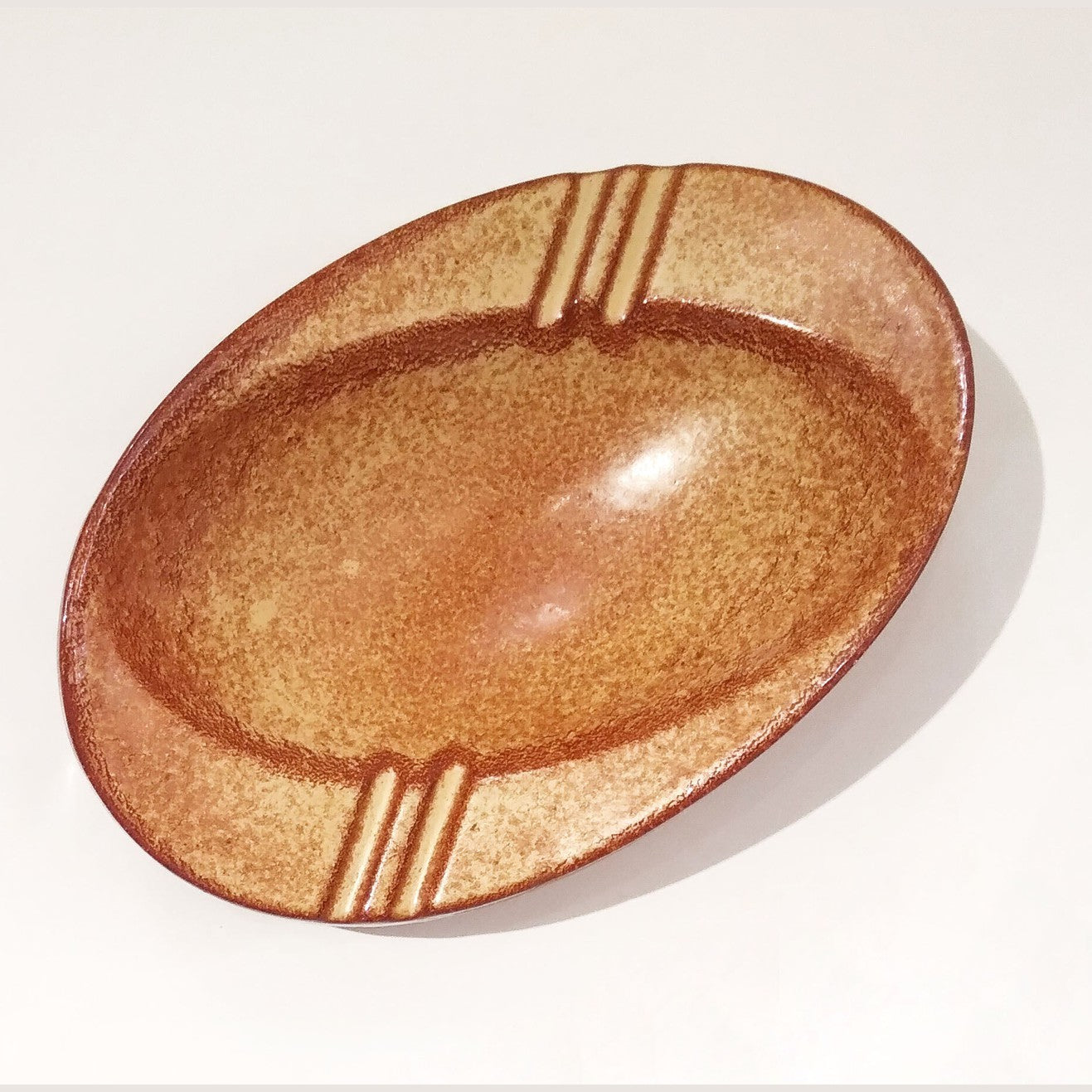 1960 Bertoncello Italian Vintage Brown Red Beige Ceramic Ashtray Bowl/Catch-All