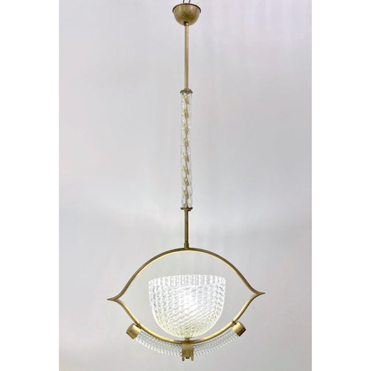 1940s, Antique Italian Art Deco Barovier Crystal Murano Glass Basket Chandelier