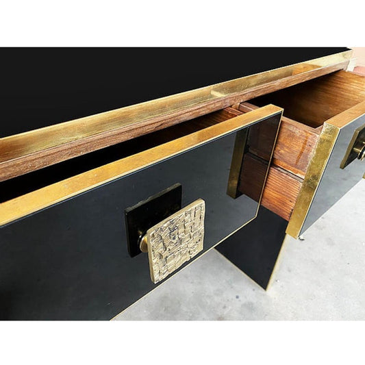 Bespoke Italian Art Deco Design Black Glass & Cast Brass Console Table/Sideboard