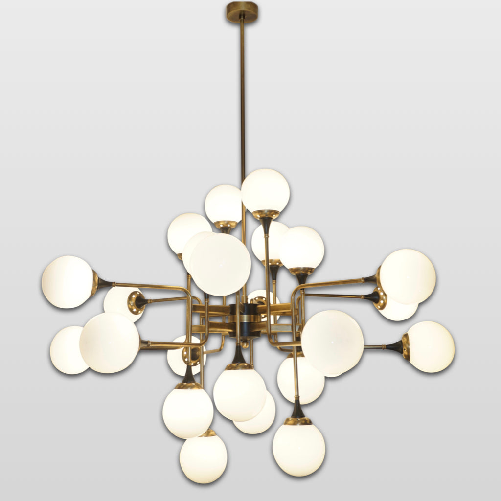 Italian Contemporary White Black & Brass 24-Light Modern Asymmetric Chandelier