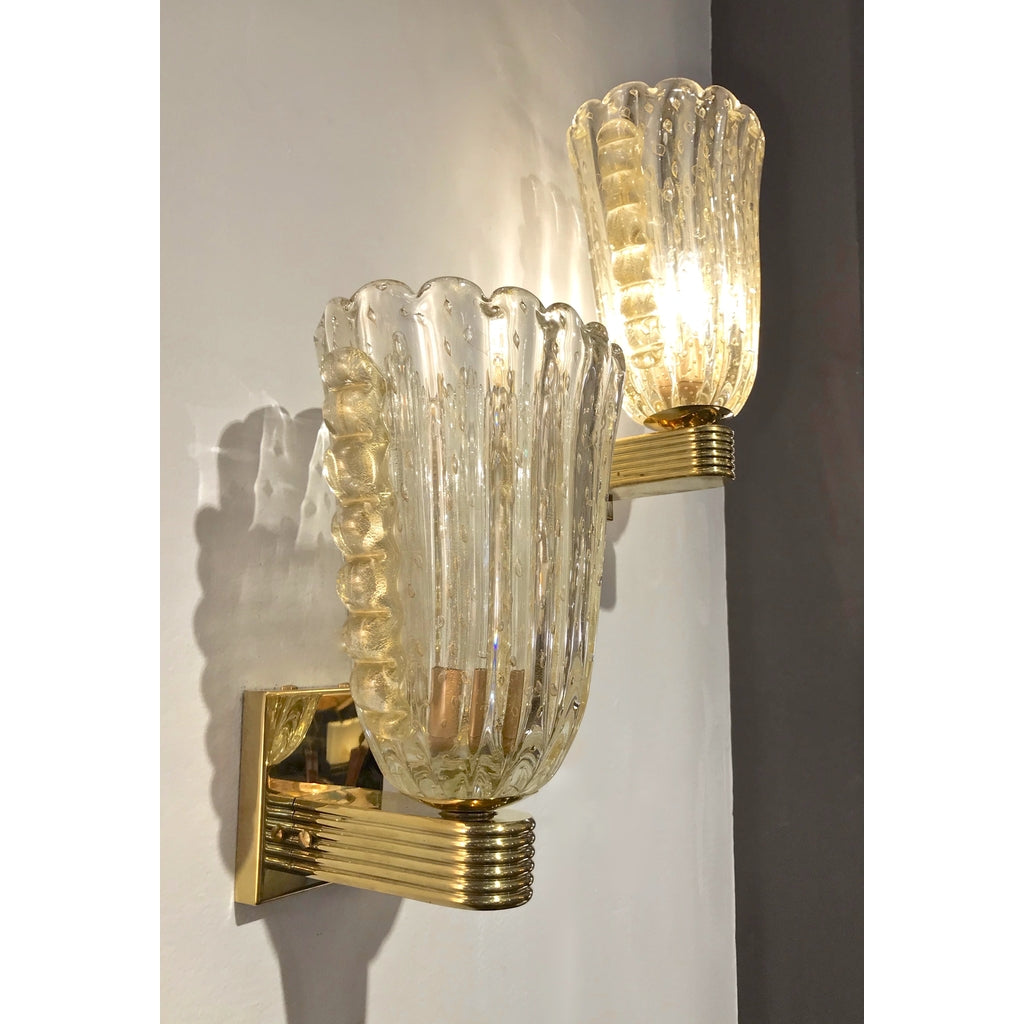 Contemporary Italian Art Deco Design Crystal Gold Leaf Murano Glass Bowl Sconces