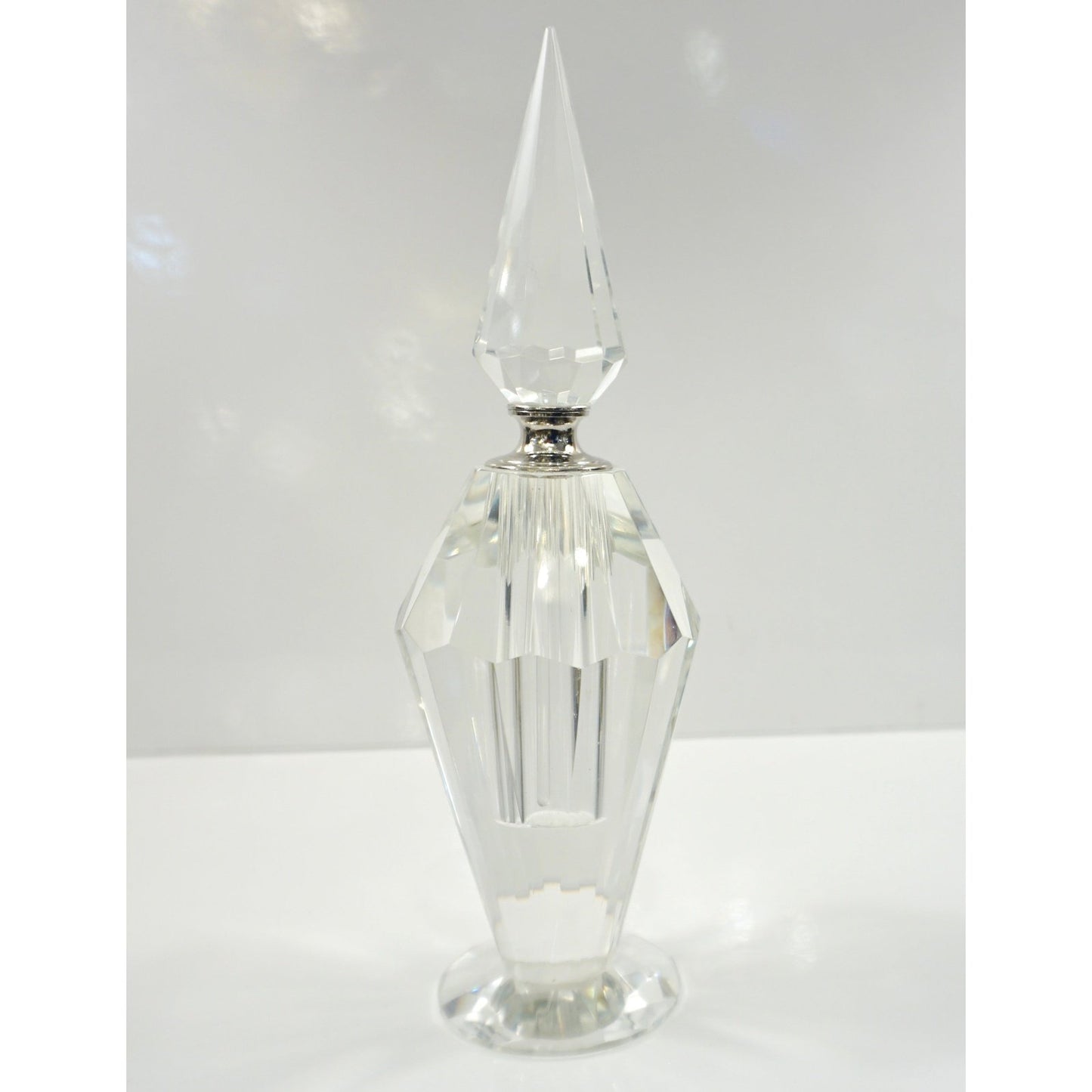 1950s American Vintage Diamond Cut Multi Faceted Tall Crystal Perfume Bottle