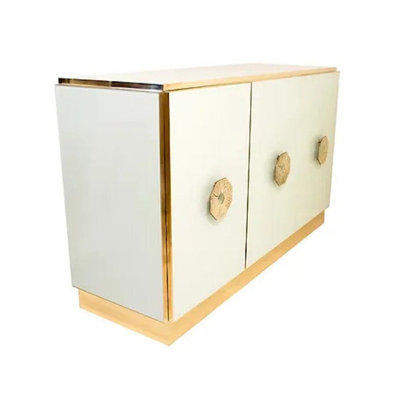 Bespoke Art Deco Italian Couture Design White & Brass 3-Door Cupboard/Sideboard