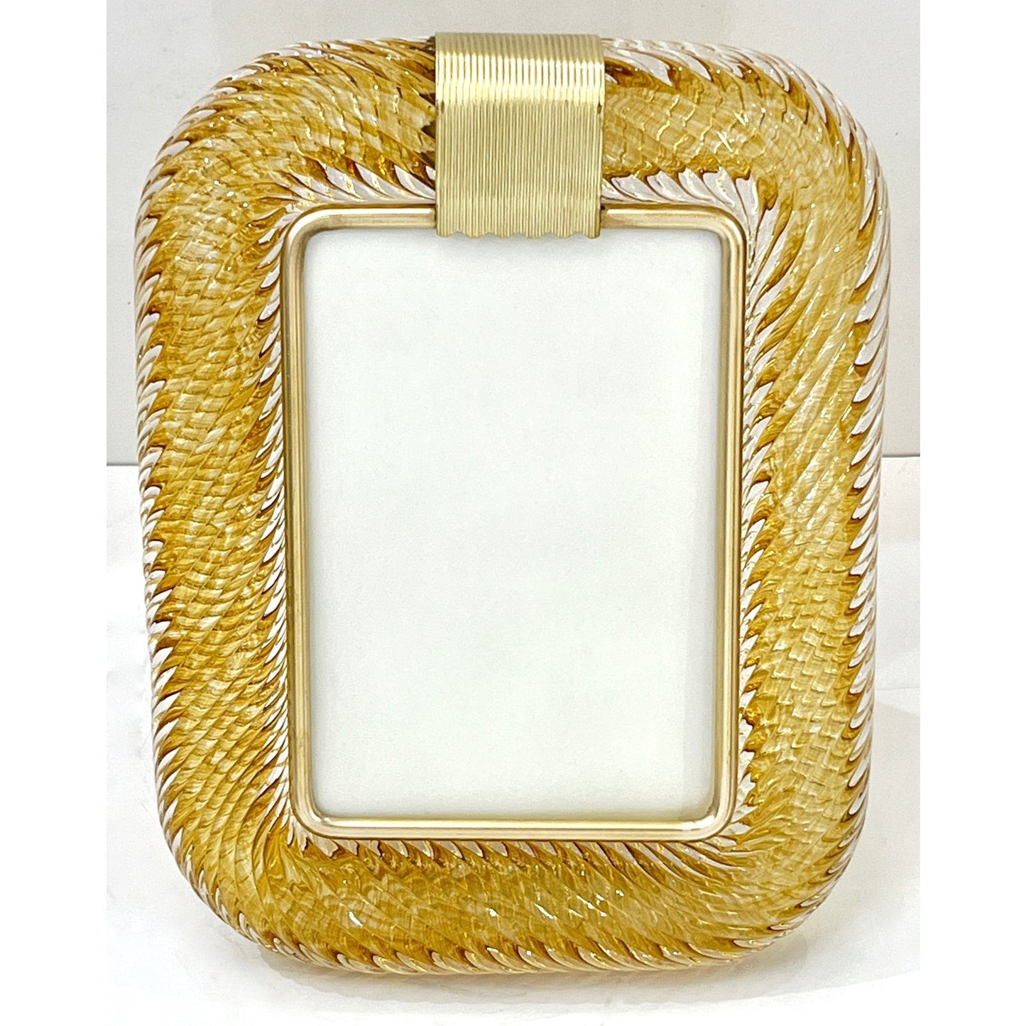 2000 Barovier Toso Italian Gold Crystal Twisted Murano Glass Brass Picture Frame