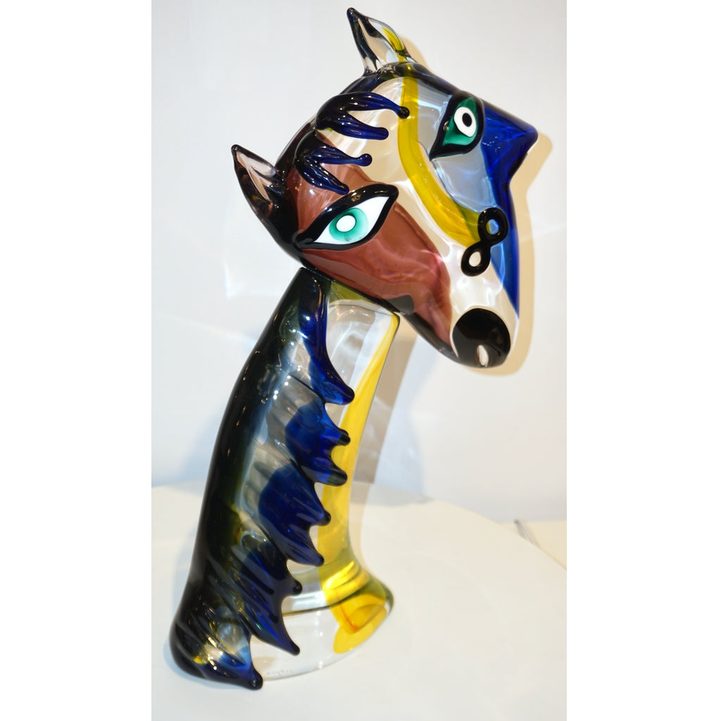 2018 Italian Picasso Style Yellow Blue Crystal Murano Glass Modernist Sculpture