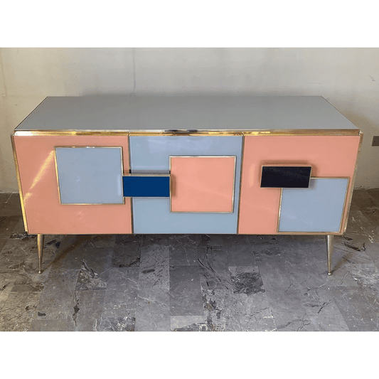 Customizable Italian Pink Gray Blue Black Geometric Postmodern Cabinet/Sideboard