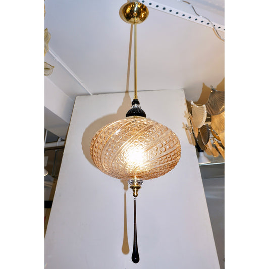 Bespoke Italian Horizontal Oval Black and Pink Murano Glass Brass Pendant Light