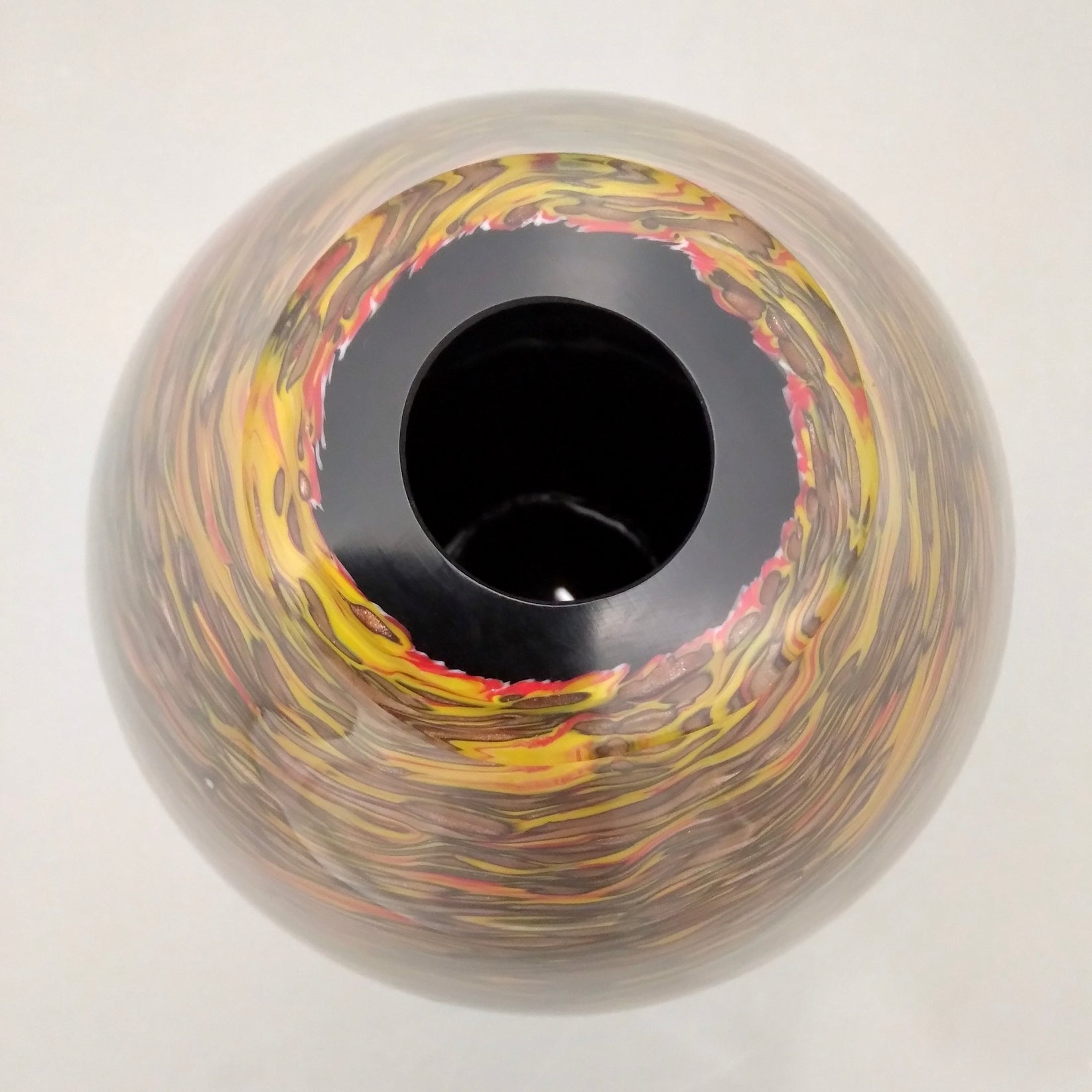 Formia 1980s Modern Ovoid Brown Yellow Red Orange Gold Murano Glass Va ...