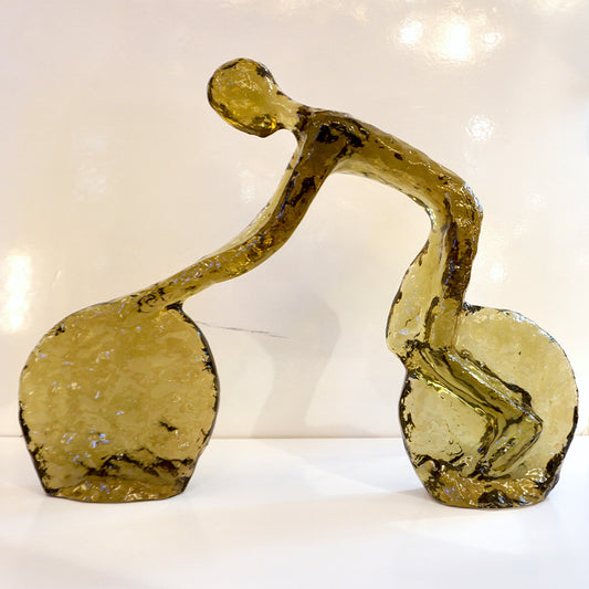 Contemporary Taupe Beige Modern Lucite Sculpture of Minimalist Cyclist