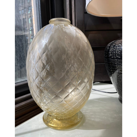 Modern Italian Pair of Gold Honeycomb Murano Glass Organic Round Vases