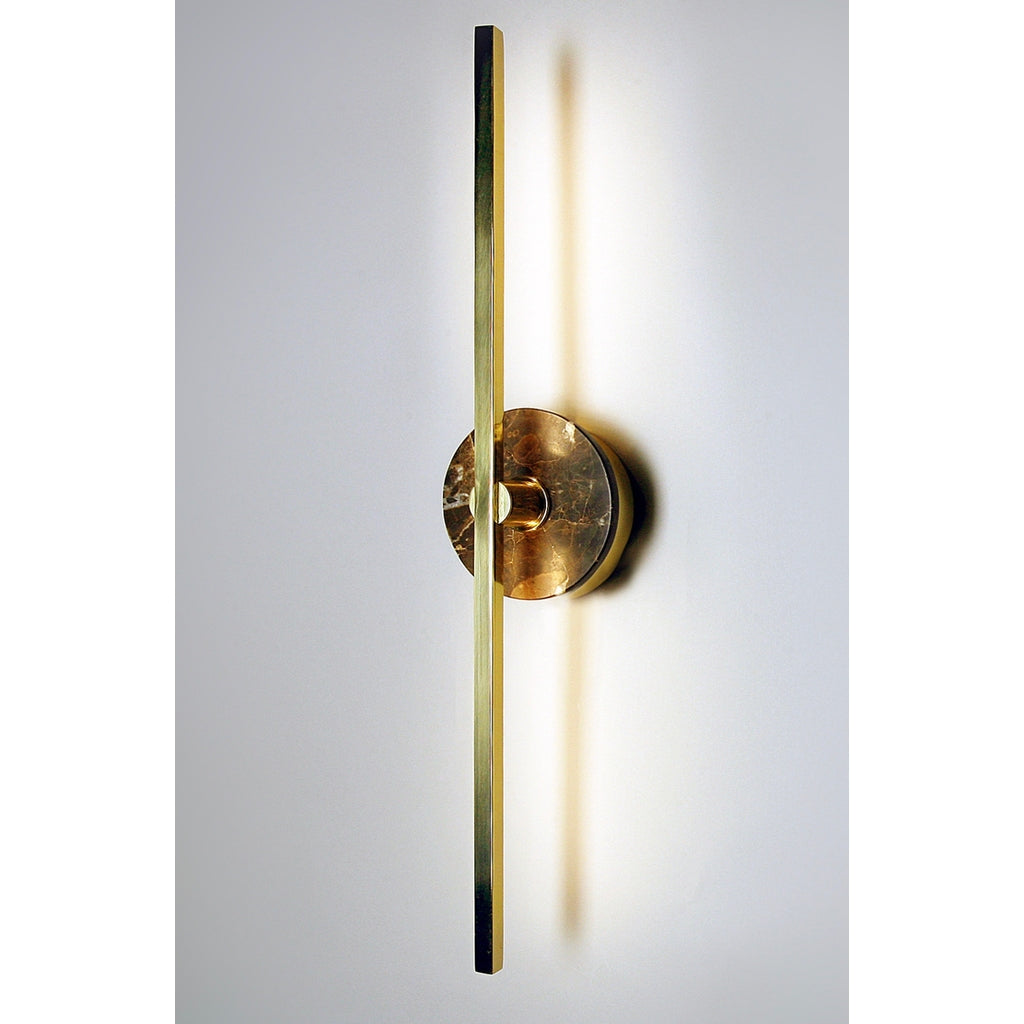 Bespoke Italian Minimalist Brown Marble Satin Brass Vertical / Horizontal Sconce