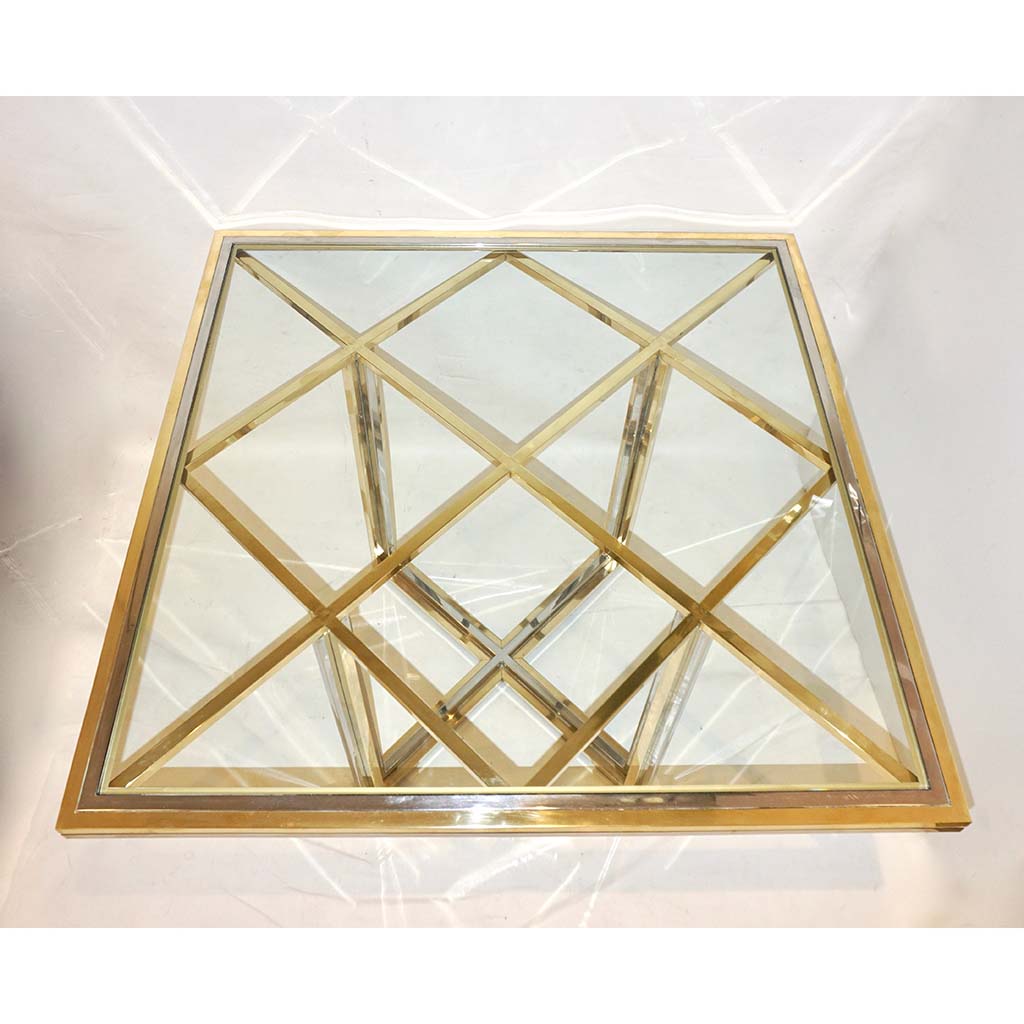 1970s Romeo Rega Italian Geometric Modern Brass & Chrome Vintage Square Table