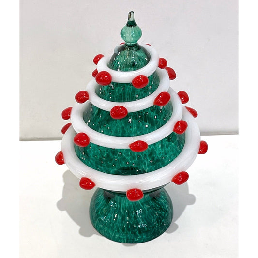Bespoke Italian Modern Green White Murano Swirl Glass Christmas Tree Sculpture