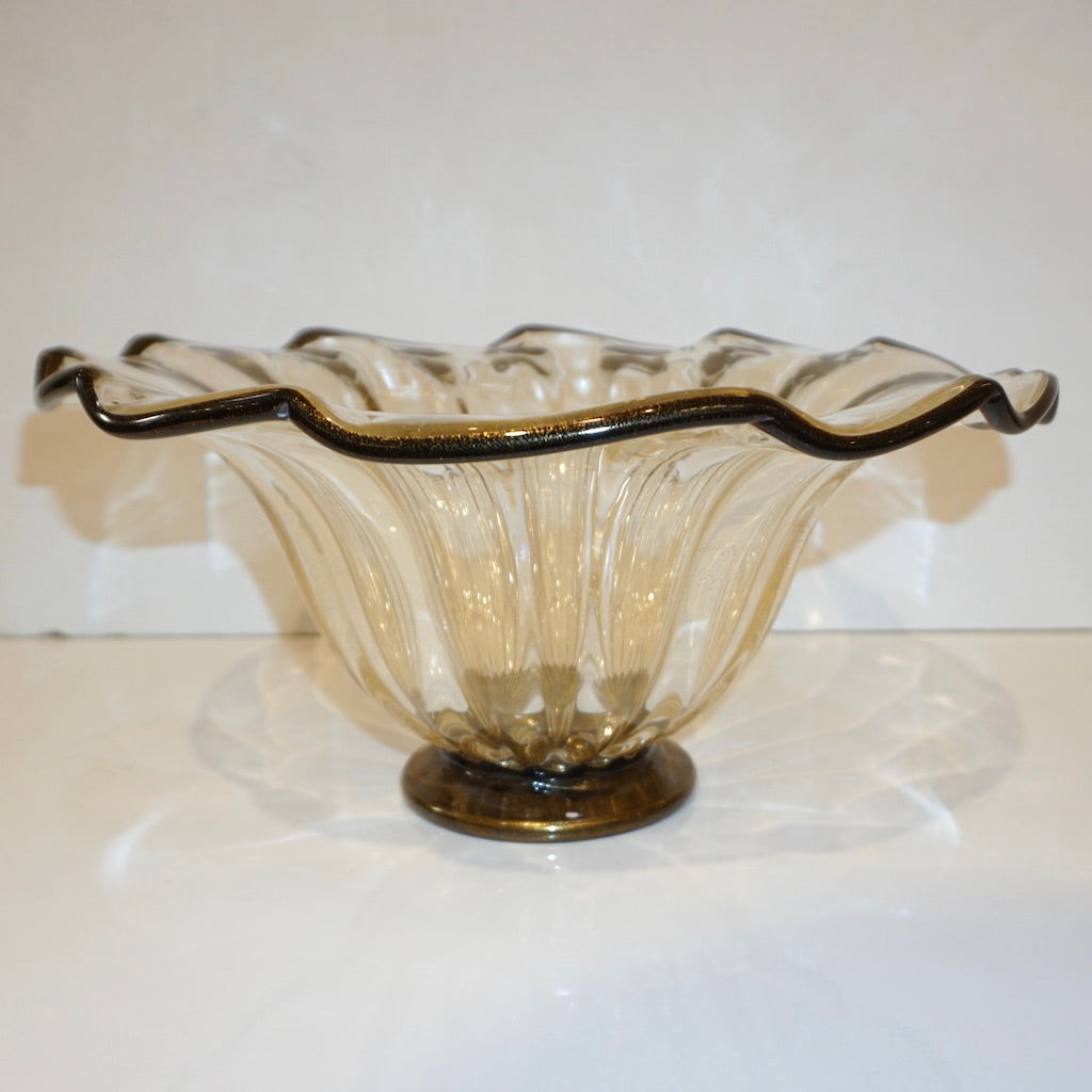 DAVINCI Hand Crafted Milano Art Glass Bowl Center Piece Gold 2024 Black White Vintage