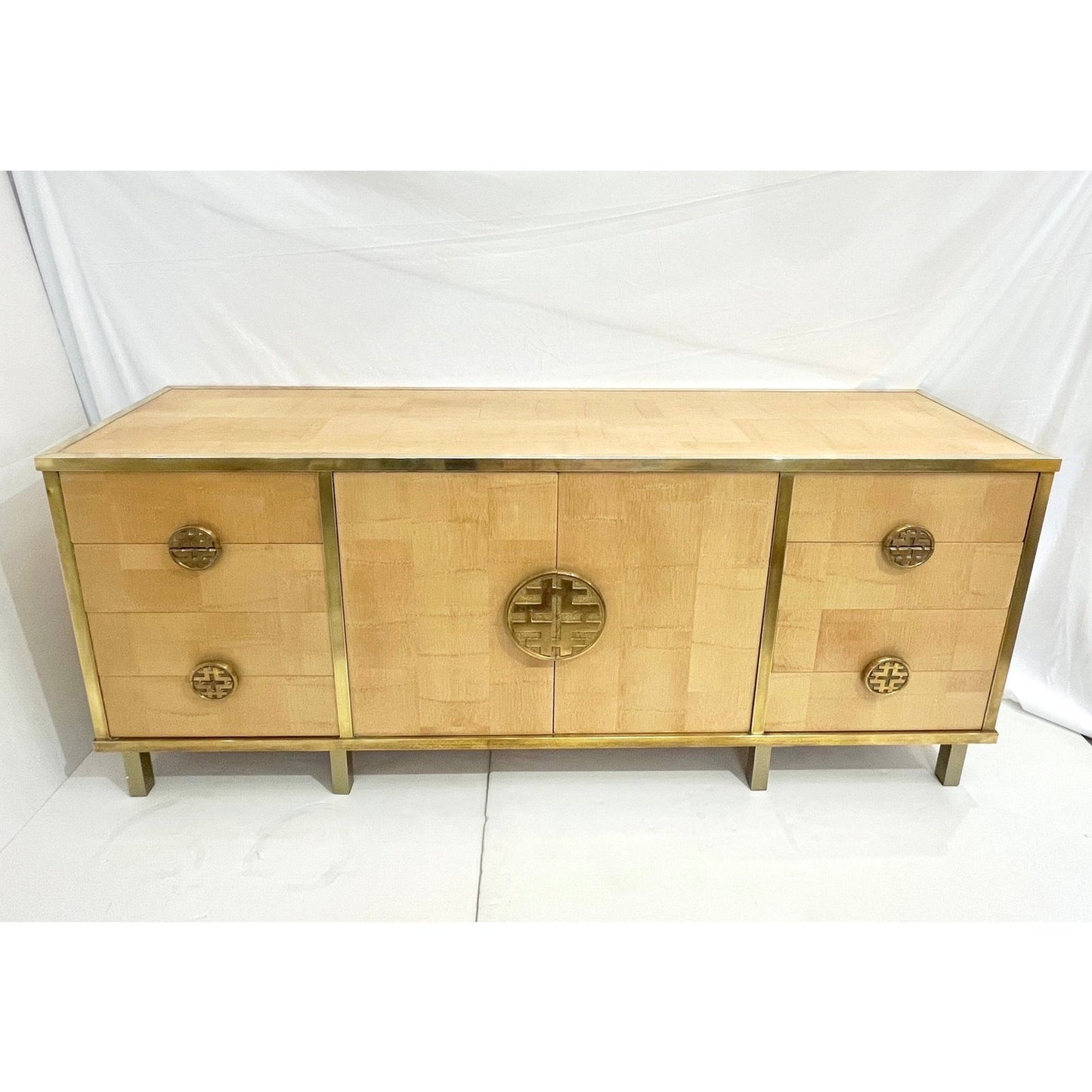 Sinopoli 1970s Italian Back Finished Asian Style Brass Bamboo Sideboard/Cabinet