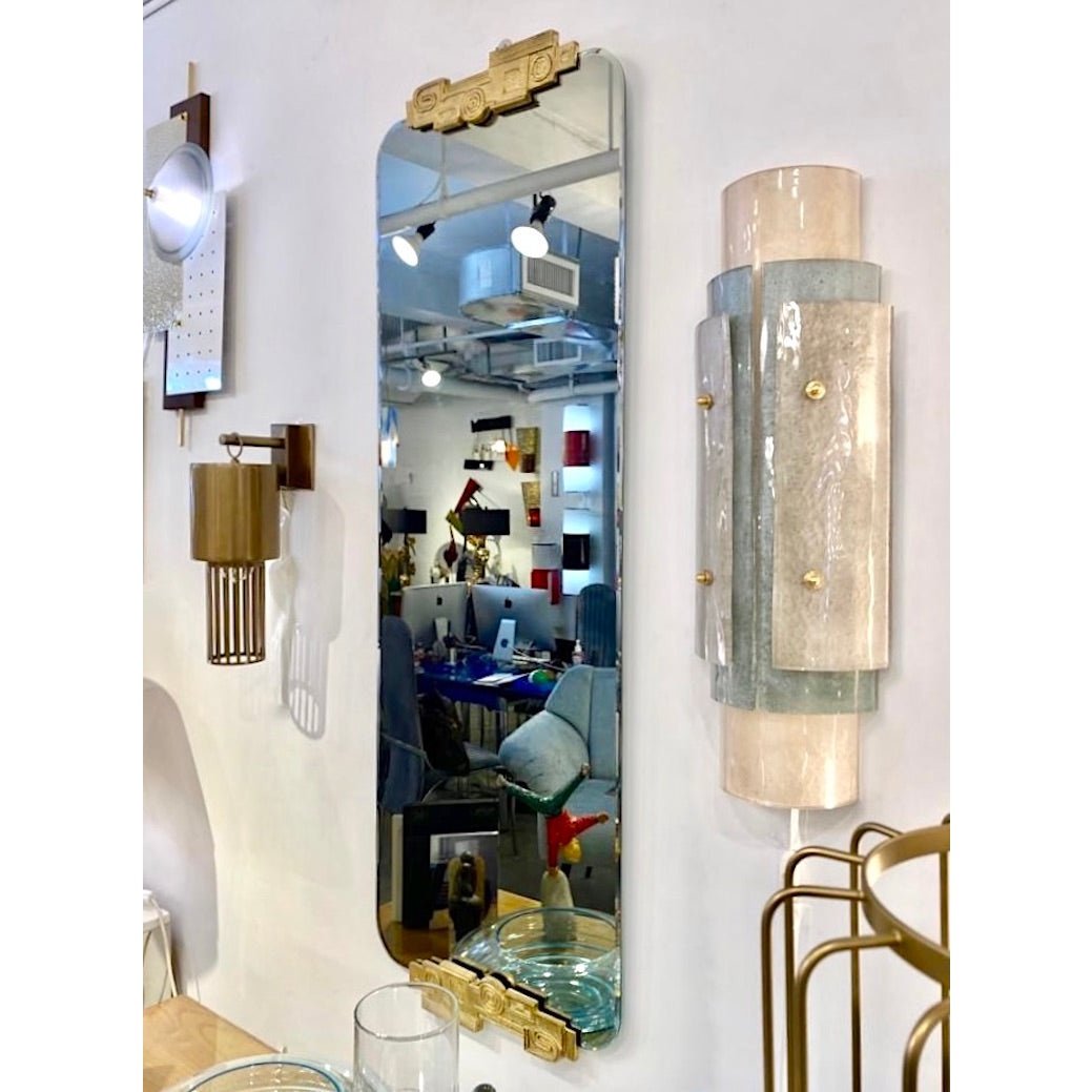Contemporary Italian Industrial Ethnic Chic Bronze Tall Smoked Glass Mirror