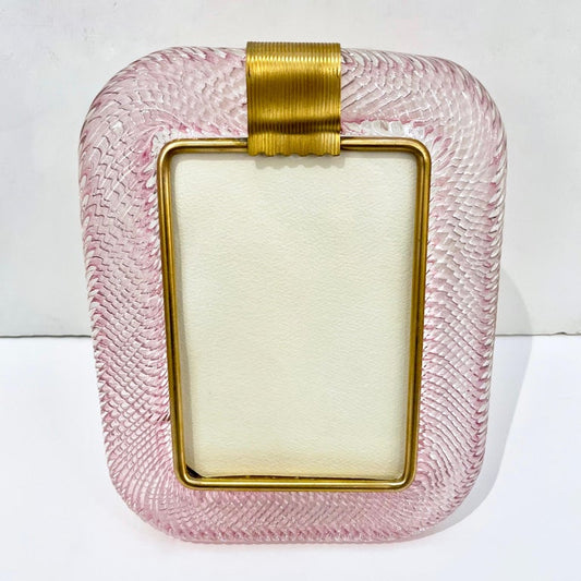 2000 Barovier Toso Italian Pink Crystal Twisted Murano Glass Brass Picture Frame