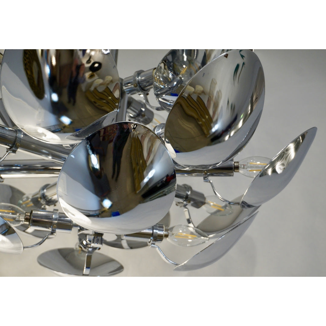 1970 Italian Vintage Oval Leaf Nickel Chandelier Attributed to Goffredo Reggiani