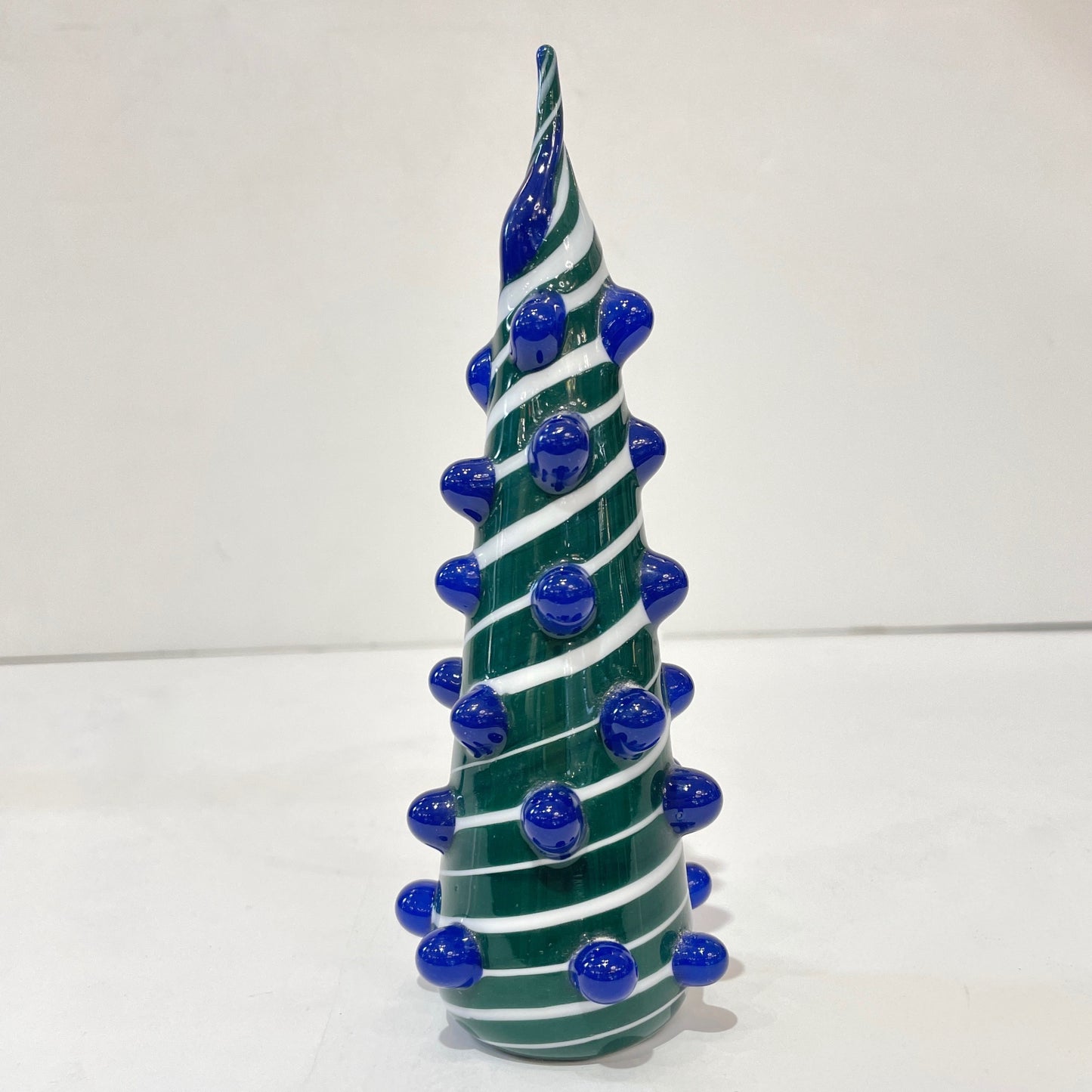 Contemporary Italian White Green Blue Murano Glass Christmas Tree Cone Sculpture