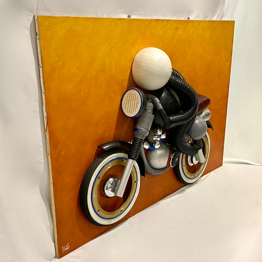 Contemporary Italian Found Objects Recycled Art Sculpture of a Biker Signed Bafo