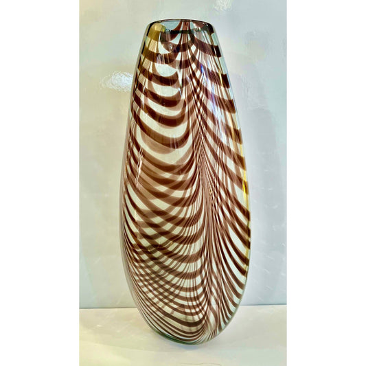Formia 1970s Feather Decorated Purple Brown Crystal Murano Art Glass Vase