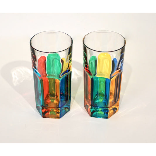 Modern Italian Multicolor Blown Murano Glass Pair of Drinking Tumblers Cups