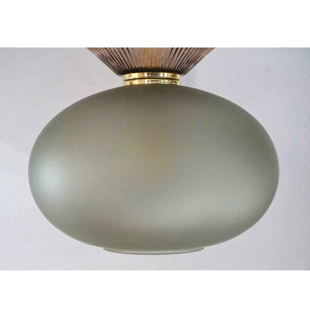 Bespoke Organic Amethyst Gray Green Murano Glass Brass Pendant Lighting