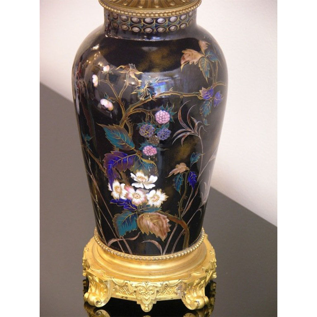 19th Century Elegant French Hand-Painted Porcelain Lamp on Ormolu Base